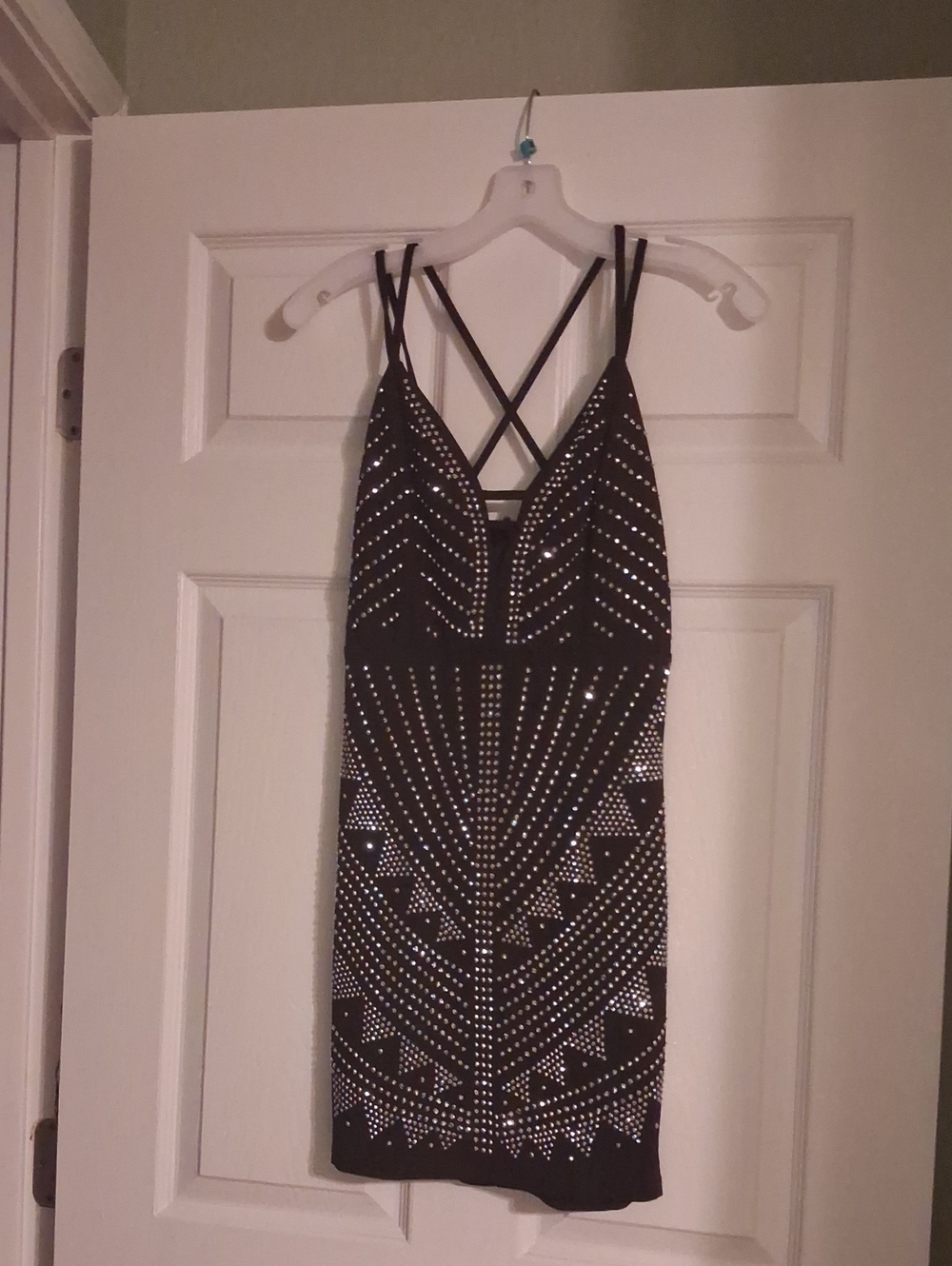 Black Studded Mini Dress with Crisscross Straps